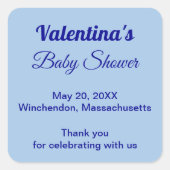 Minimalistische lichtblauwe typografie baby shower vierkante sticker (Voorkant)
