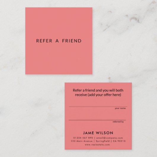 Minimalistische lichte Coral Real Estate Referral  (Voorkant / Achterkant)