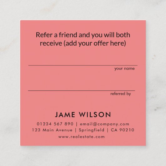 Minimalistische lichte Coral Real Estate Referral  (Achterkant)