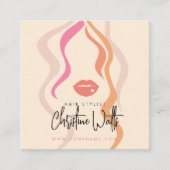 Minimalistische lichte perzik kapper golvend haar  vierkante visitekaartje (Voorkant)