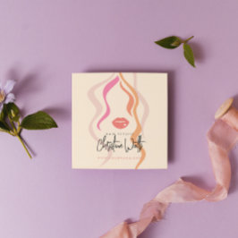 Minimalistische lichte perzik kapper golvend haar vierkante visitekaartje