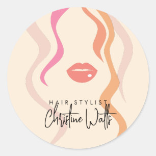 Minimalistische lichte perzik kapster golvend haar ronde sticker