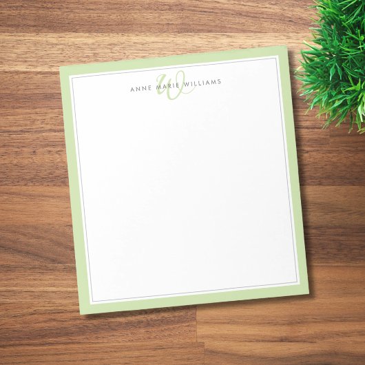 Minimalistische lichtgroene monogram met twee rand notitieblok