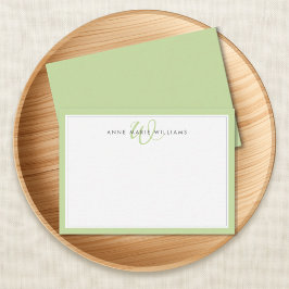 Minimalistische lichtgroene monogram met twee rand notitiekaartje