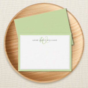 Minimalistische lichtgroene monogram met twee rand notitiekaartje