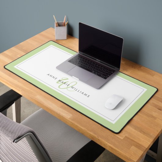 Minimalistische lichtgroene script twee rand monog bureaumat (Kantoor 2)
