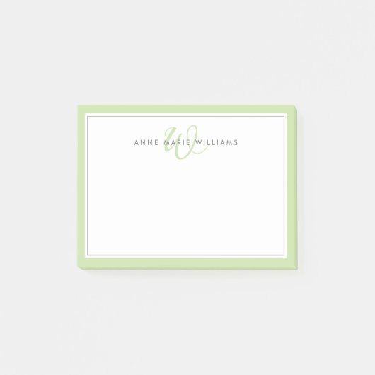 Minimalistische lichtgroene script twee rand monog post-it® notes (Voorkant)