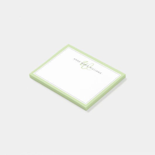 Minimalistische lichtgroene script twee rand monog post-it® notes (Schuin)