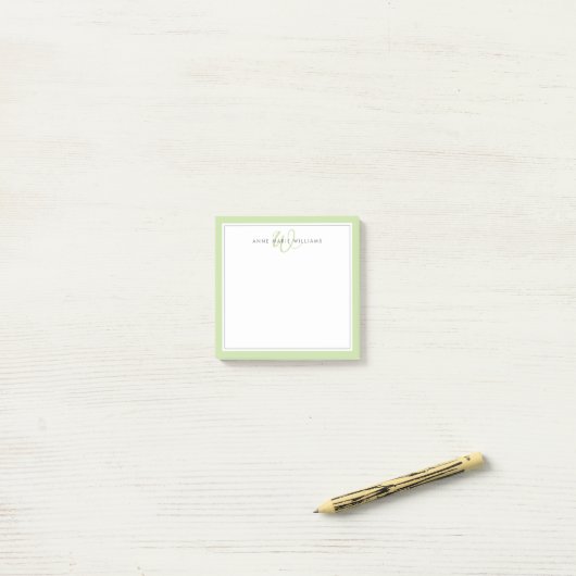 Minimalistische lichtgroene script twee rand monog post-it® notes (Op bureau)