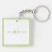 Minimalistische lichtgroene script twee rand monog sleutelhanger (Achterkant)