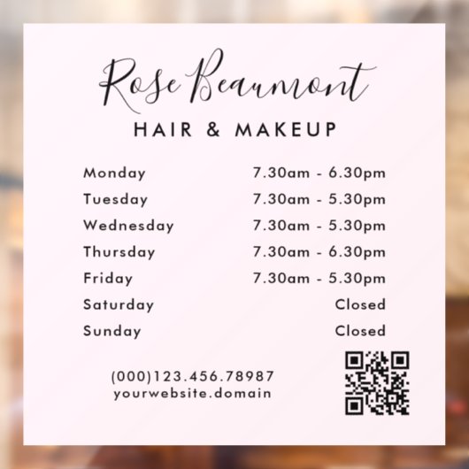 Minimalistische lichtroze bedrijfsuren vensterfoli raamsticker (Vel 2)