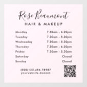 Minimalistische lichtroze openingsuren raamsticker (Vel)