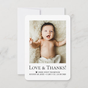 Minimalistische Liefde & Dank Baby Foto Geboorte k Bedankkaart