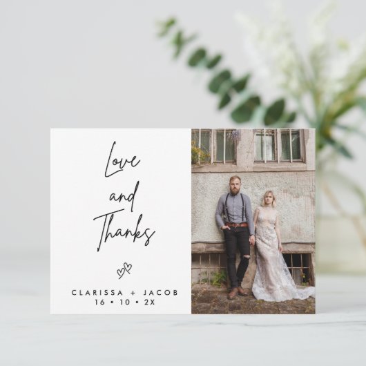 Minimalistische liefde dank hart bruiloft dank u k kaart (Staand voorkant)