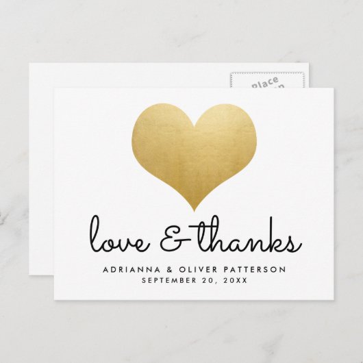Minimalistische liefde en Bedankt Faux Gold Foil H Briefkaart (Voorkant / Achterkant)