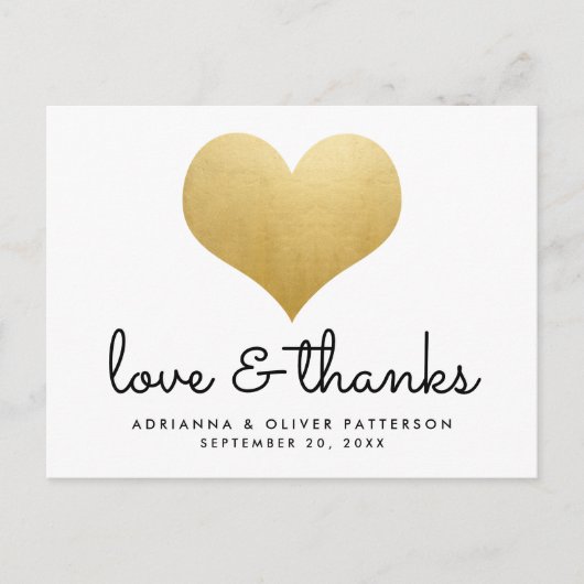 Minimalistische liefde en Bedankt Faux Gold Foil H Briefkaart (Voorkant)