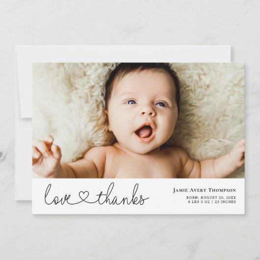 Minimalistische liefde en Bedankt Fotogeboorteaank Aankondiging (Voorkant)