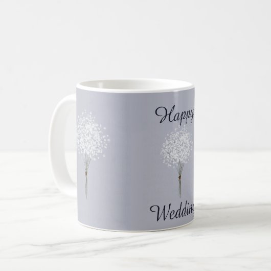 Minimalistische liefde Happy Wedding Bloem Boeket Koffiemok (Voorkant links)