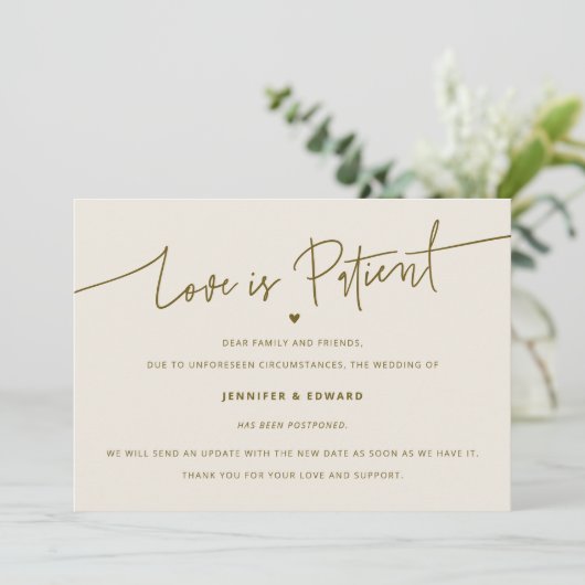 Minimalistische liefde is patiënt bruiloft update  kaart (Staand voorkant)