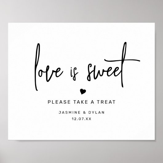 Minimalistische liefde is zoete bruiloft gunst tek poster (Voorkant)