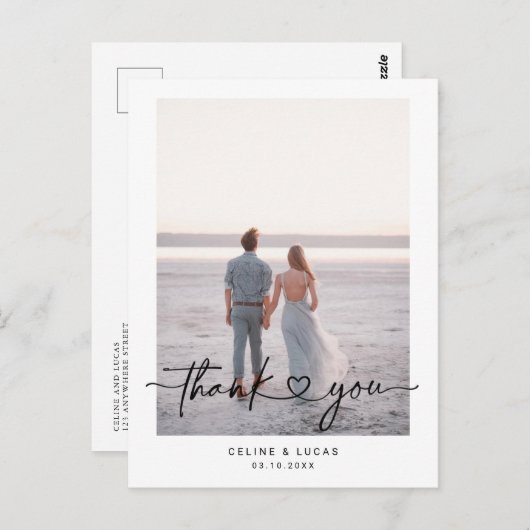 Minimalistische liefdeshartscriptie trouwkaart bed briefkaart (Voorkant / Achterkant)