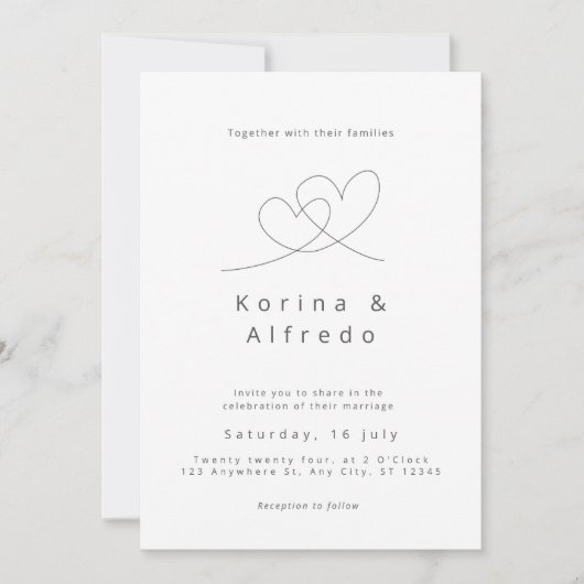 Minimalistische liefdesverhaal huwelijksuitnodigin kaart (Voorkant)