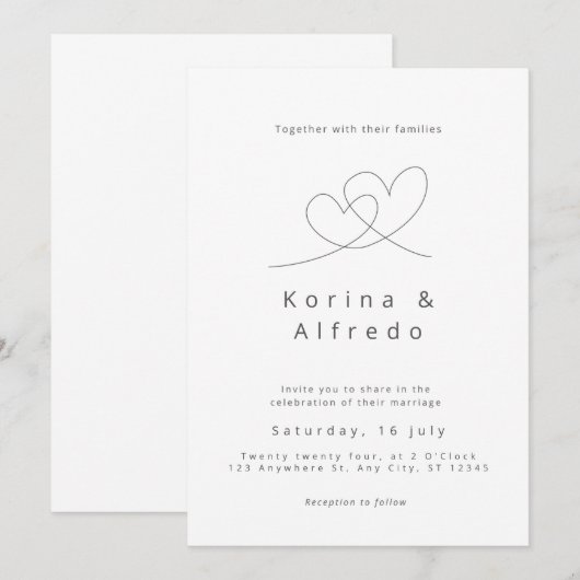 Minimalistische liefdesverhaal huwelijksuitnodigin kaart (Voorkant / Achterkant)