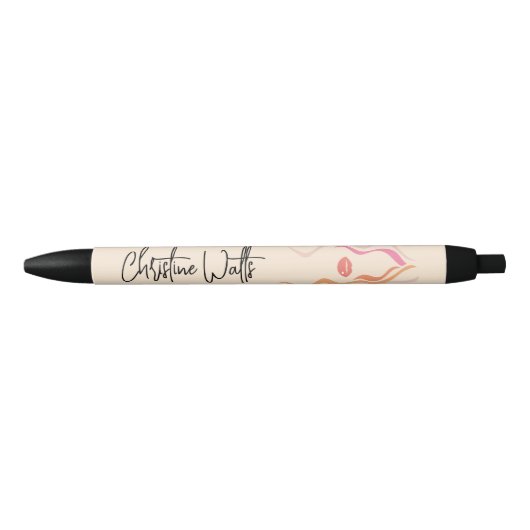 Minimalistische Light Peach Haarstylist Wavy Hair  Zwarte Inkt Pen (Voorkant)