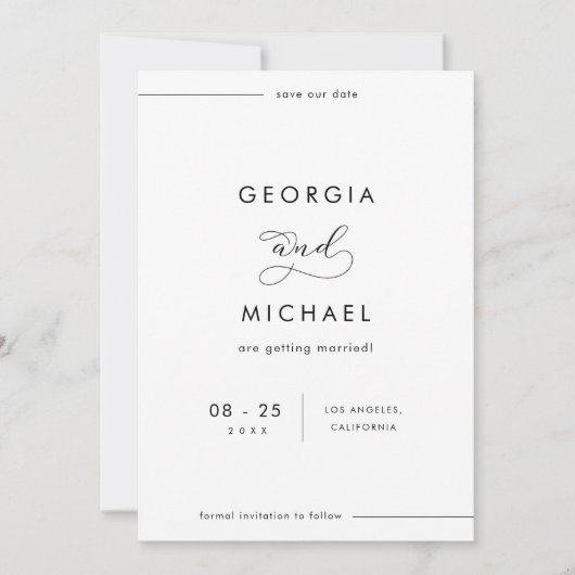 Minimalistische lijn | Elegante moderne foto bruil Save The Date (Voorkant)