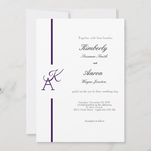 Minimalistische lijn Initiaal bruiloft uitnodigen Kaart (Voorkant)