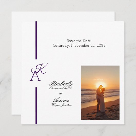 Minimalistische lijn Initiaal bruiloft uitnodigen Save The Date (Voorkant / Achterkant)