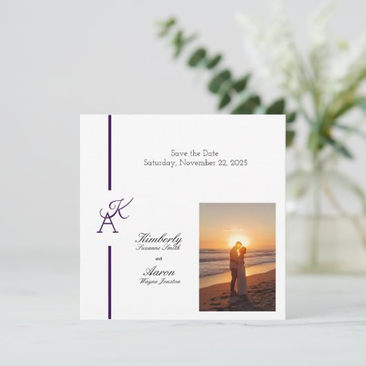Minimalistische lijn Initiaal bruiloft uitnodigen Save The Date (Staand voorkant)