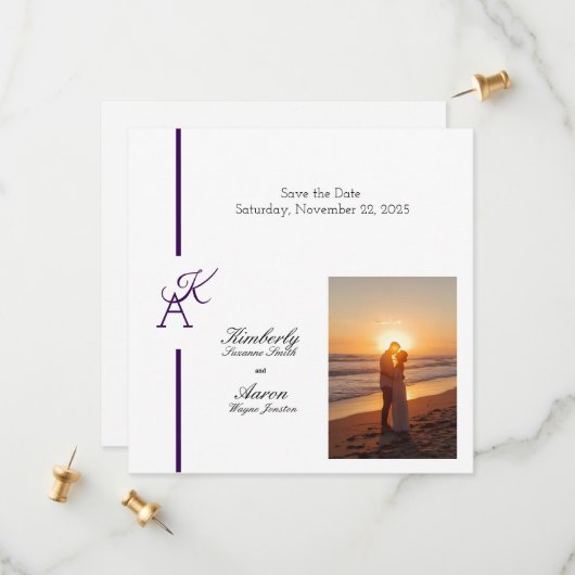 Minimalistische lijn Initiaal bruiloft uitnodigen Save The Date (Voorkant / Achterkant in situ)