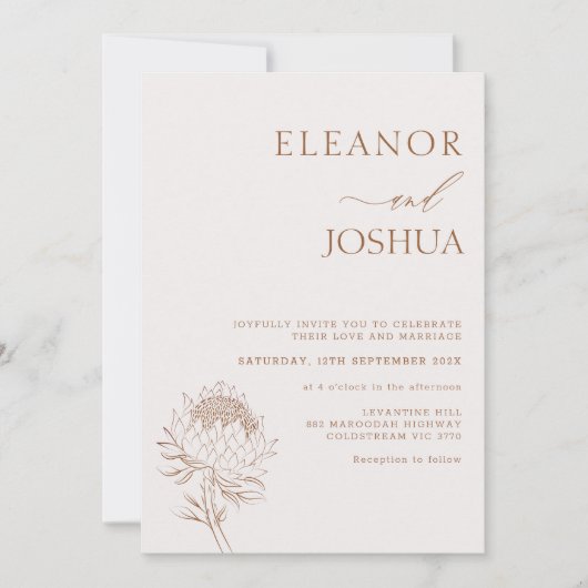 Minimalistische lijn Protea Boheemse bruiloft uitn Kaart (Voorkant)