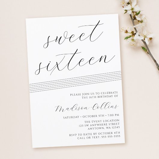 Minimalistische lijnen Black White Sweet 16 Kaart