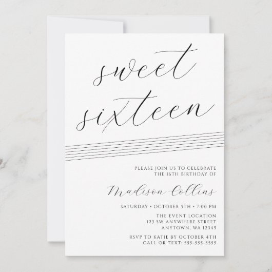 Minimalistische lijnen Black White Sweet 16 Kaart (Voorkant)