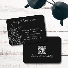 Minimalistische lijnillustratie Bloemen met QR-cod Visitekaartje
