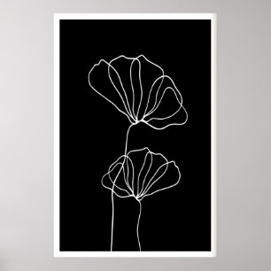 Minimalistische lijnkunst bloemenprint witte bloem poster