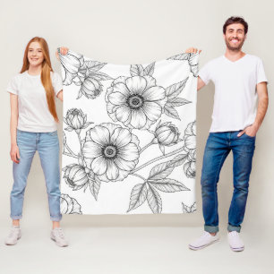Minimalistische lijnkunst bloemmotief naadloos pat fleece deken