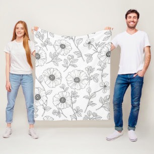 Minimalistische lijnkunst bloemmotief naadloos pat fleece deken