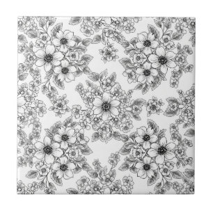 Minimalistische lijnkunst bloemmotief naadloos pat tegeltje