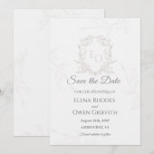 Minimalistische Lijnkunst Crest Save the Date Huwe (Voorkant / Achterkant)