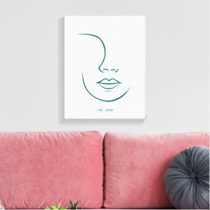 Minimalistische lijnkunst gezicht gepersonaliseerd canvas afdruk