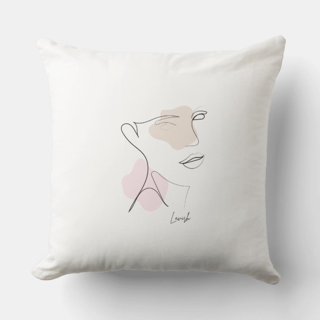 Minimalistische Lijnkunst Gezicht Worp Kussen - Es (Voorkant)