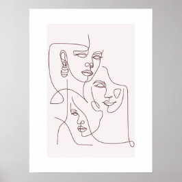 Minimalistische Lijnkunst Gezichten Poster | Abstr
