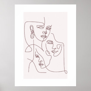 Minimalistische Lijnkunst Gezichten Poster   Abstr