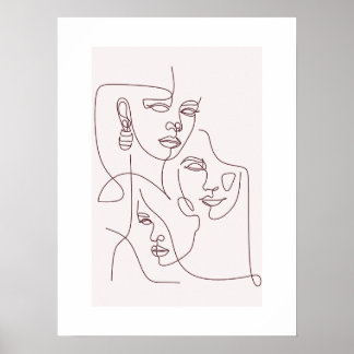 Minimalistische Lijnkunst Gezichten Poster | Abstr