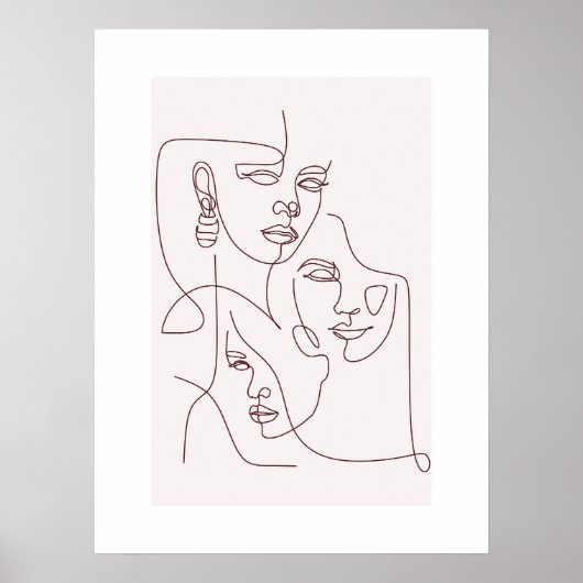 Minimalistische Lijnkunst Gezichten Poster | Abstr (Voorkant)
