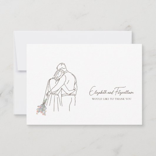 Minimalistische lijnkunst hand in hand bloemen bedankkaart (Voorkant)