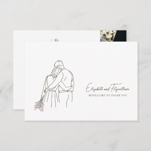 Minimalistische lijnkunst hand in hand bloemen bedankkaart (Voorkant / Achterkant)